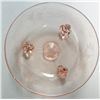 Image 1 : Vintage Pink Three footed bowl with etching of leaves and fuschia flowers  7"dia