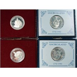 ( 2 ) PROOF AND ( 2 ) UNCIRCULATED 1982 WASHINGTON 90% SILVER COMMEM. HALVES