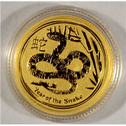 2013 AUSTRALIAN YEAR OF THE SNAKE 1/10  OUNCE .9999 GOLD