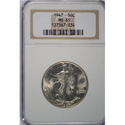 1947 WALKING LIBERTY HALF DOLLAR NGC MS65