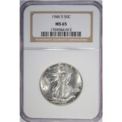 1946-S WALKING LIBERTY HALF DOLLAR NGC MS65