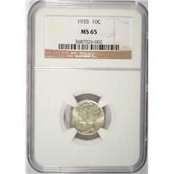 1935 MERCURY DIME NGC MS65