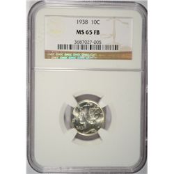 1938 MERCURY DIME NGC MS65 FB