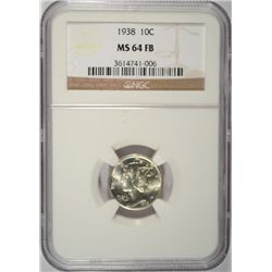 1938 MERCURY DIME NGC MS64 FB