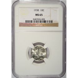 1938 MERCURY DIME NGC MS65