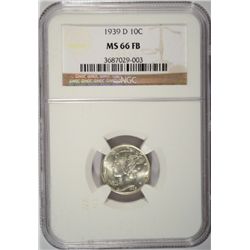 1939-D MERCURY DIME NGC MS66 FB