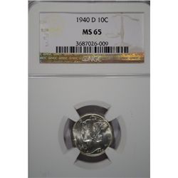 1940-D MERCURY DIME NGC MS65