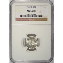 1942-D MERCURY DIME NGC MS66 FB