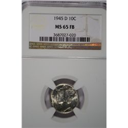 1945-D MERCURY DIME NGC MS65 FB