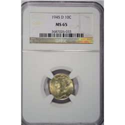 1945-D MERCURY DIME NGC MS65