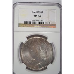 1922-D PEACE DOLLAR NGC MS64