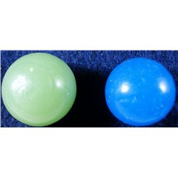 Marbles: Lot 38. 2 Handmade Opaque Melon Balls. 3/4" & 23/32". NM.
