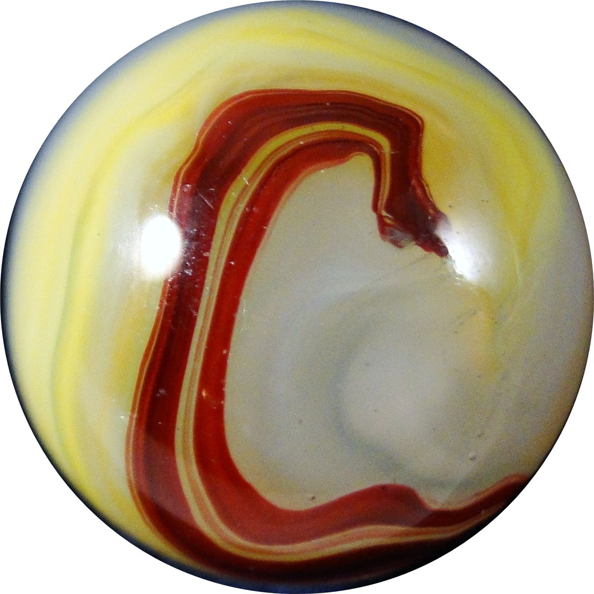 Marbles Lot 40. Akro Agate Company. Egg Yolk Oxblood. 21/32". Mint (9.5).
