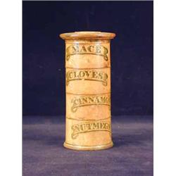 A l9th Century boxwood spice tower the four sections inscribed 'mace
