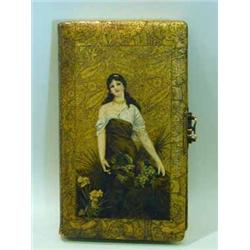 A Victorian photograph album with a hand coloured painted cover