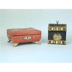 A 19th century red leather and brass mounted box