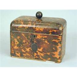 A 19th century tortoiseshell veneered tea caddy