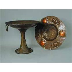 An Arts and Crafts copper pedestal comport impressed 'Olbury'