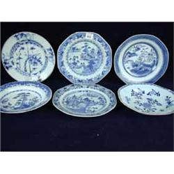 Six early 19th century Chinese blue and white plates