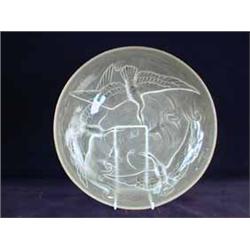 A large Verlys bowl moulded with swans and carp amidst swirling water