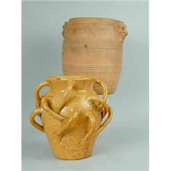 A west country pottery lead glazed multi handled vase