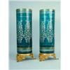 Image 1 : A pair of French ormolu mounted green glass cylindrical vases