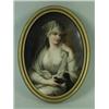Image 1 : A continental painted oval portrait of a lady with a lamp