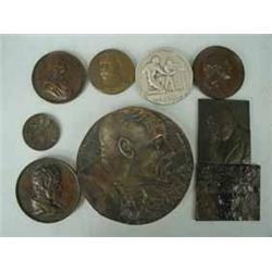 Eight various bronze and one white metal medallions and plaques