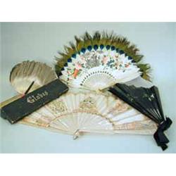 A Victorian mother of pearl and hand painted fan