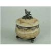 Image 1 : A small Estonian alabaster lidded pot with silver coloured finial and embellishments