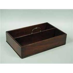 A mahogany two division cutlery box