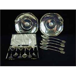 A set of six enamelled finial silver spoons