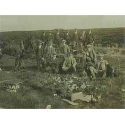 Three Victorian photographs; Beaters on a grouse moor x 2 and badger baiting