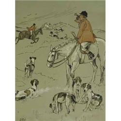 Eight humorous hunting prints monogram E. O. Y. (?)