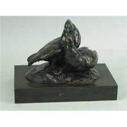 A bronze figure group of two game birds