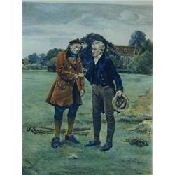 After C. Bennoch 'THE GOLFER WITH HIS CADDIE' After W. Dendy Sadler 'THE FIRST TEE' two coloured pri