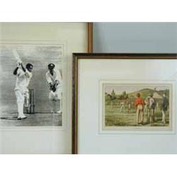A signed Gary Sobers photograph and a cricket print