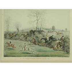 A set of four 19th Century hand coloured engravings 'THE ST. ALBANS GRAND STEEPLE CHASE' with black 