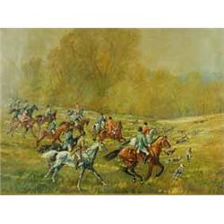 Kalman Vecsey 'A HUNT IN FULL CRY' oil on canvas
