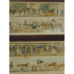 Four handcoloured hunting prints and two handcoloured coaching prints