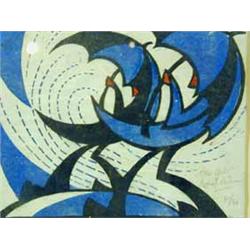 Sybil Andrews 'THE GALE' lino cut