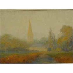 EDW. A. Brown 'MORNING MIST ST. ANDREWS CHURCH FROM CASTLE MEADOWS' oil on card