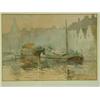 Image 1 : Louis Reckelbus 'VIEW OF BARGES ON A RIVER' watercolour