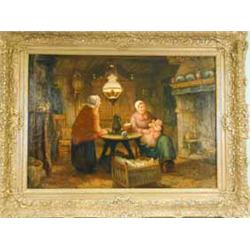 Henri van Straaten 'A DUTCH INTERIOR WITH FIGURES' oil