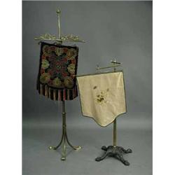 A brass polescreen with a beadwork banner