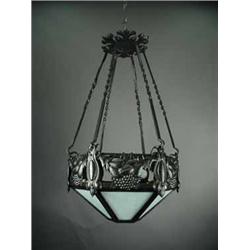 An Art Deco style hanging electrolier with an opaline glass shade