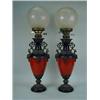 Image 1 : A pair of Victorian oil lamps with etched glass shades