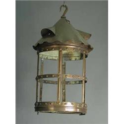 A hanging copper lantern
