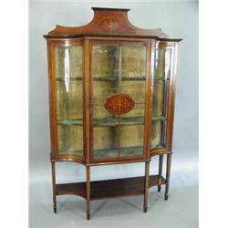 An Edwardian mahogany and penwork display cabinet