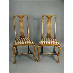 A pair of 18th century style inlaid walnut dining chairs Est.300/40